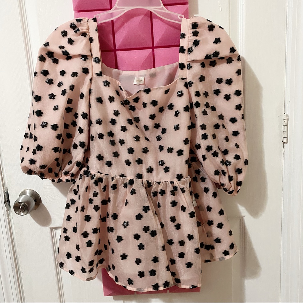 Stine Goya Irene Puff Sleeve Peplum Top In Meadow Pink Blush